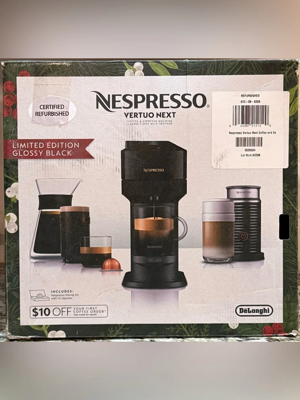 Nespresso Vertuo Next Limited Edition Glossy Black w/ Aeroccino 3 Frother